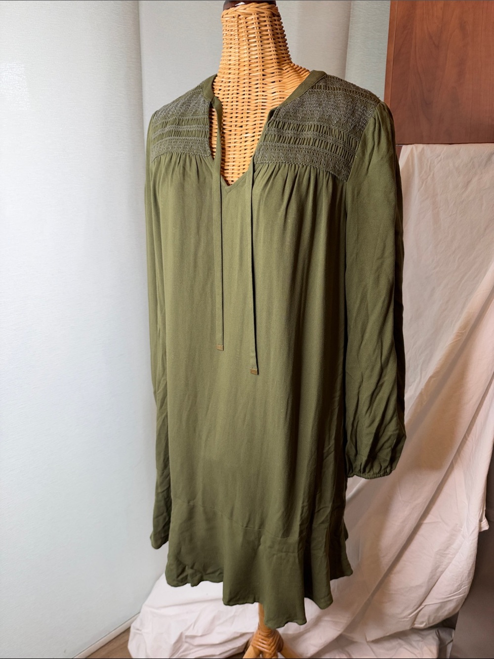 Anthropologie Maeve smocked green tunic dress US 10 - Picture 2 of 5